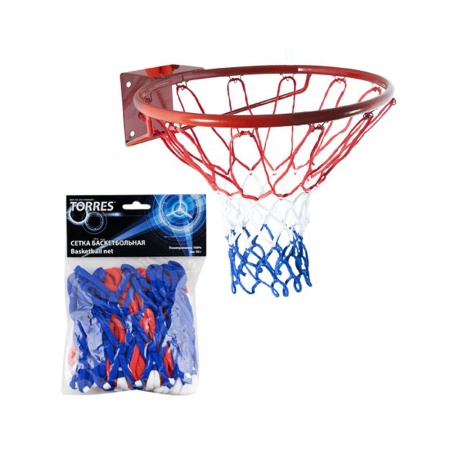 Купить Сетка баскетбольная Torres, нить 4 мм, бело-сине-красная в Белорецке 
